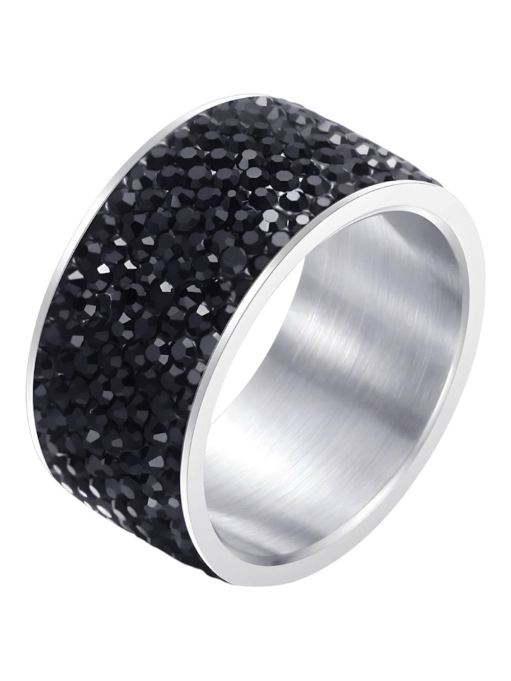 Black Cubic Zirconia Stainless Steel Ring Waterproof Hypoallergenic - Picture 2 of 5